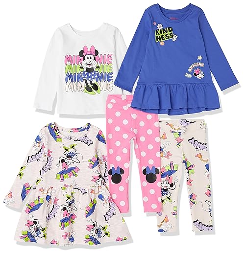 Amazon Essentials Disney | Marvel | Star Wars | Frozen | Princess Toddler Girls' Mix-and-Match Outfit Sets, Pack of 5, Minnie and Daisy, 2T
