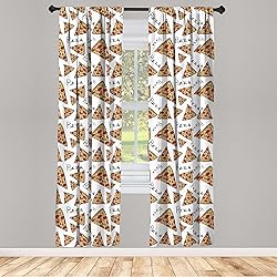 Ambesonne Pizza Curtains, Pattern in Hand Drawn