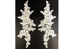 PEPPERLONELY 1 Pair Off White Embroidered Flower Lace Applique for DIY Sewing Wedding Dress Shoes, 25 X 11 cm