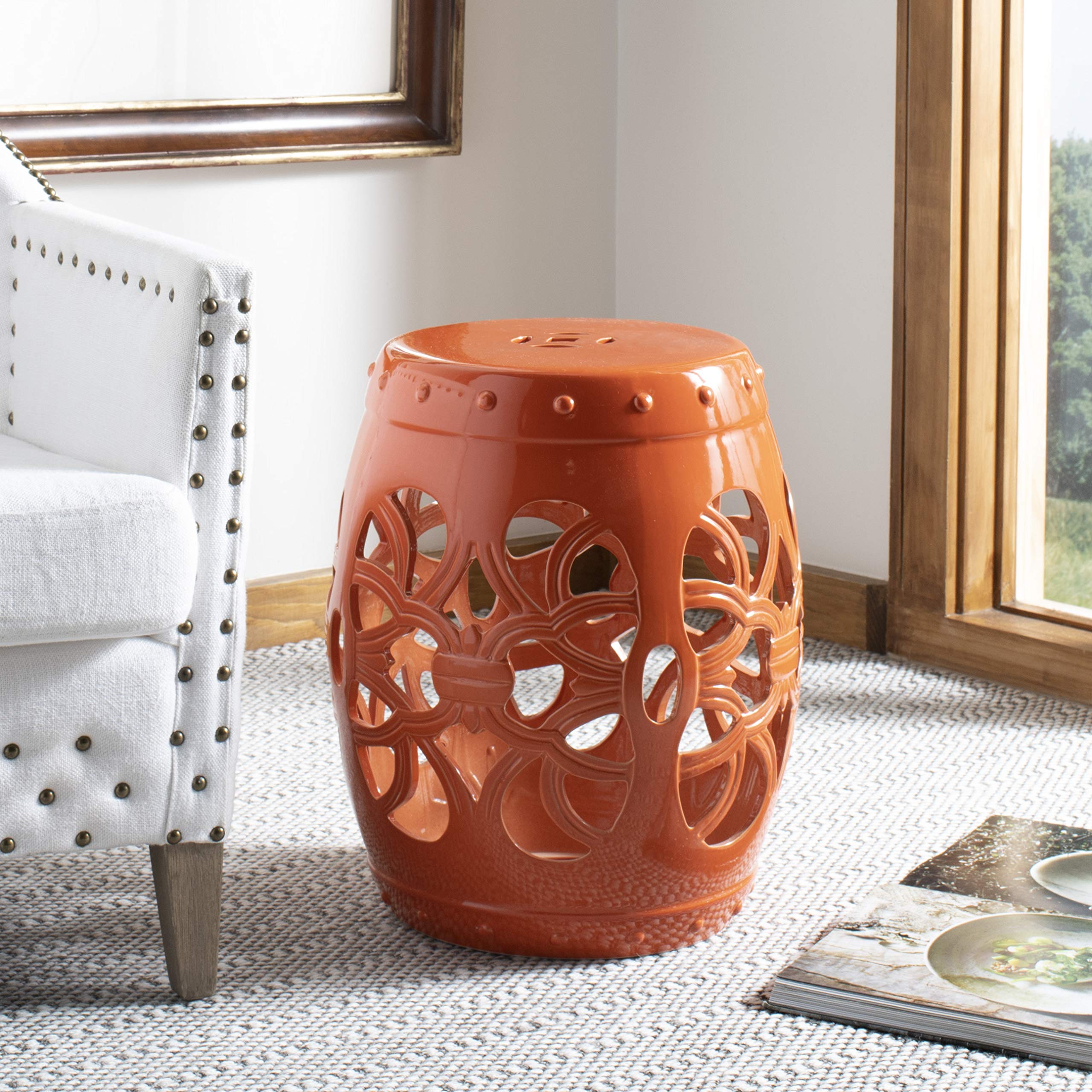 Safavieh Imperial Vine Ceramic Decorative Garden Stool Orange