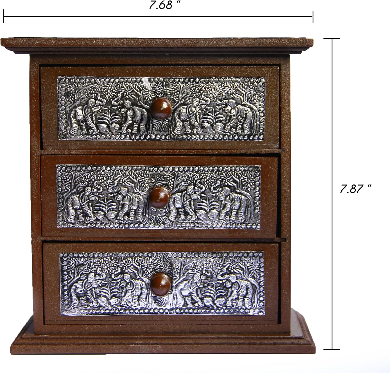 Amazon Com Handcraft Vintage Elephant Jewerry Boxs Wood Storage Cabinet 3 Drawer Teak Organizer Decor Aluminium Elephant For Holding Small Jewelry Rings Necklaces Everything Else