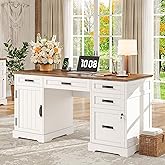 Whalefall 55'' Farmhouse Desk Home Office with Drawers, Executive Computer Desk Wooden with File Cabinet and Charging Station