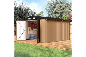 Real Relax 10x10 FT Metal Storage Shed, Large Outdoor Shed with Reinforced Frame & Heavy Wind/Snow Resistance, Secure Lock, f