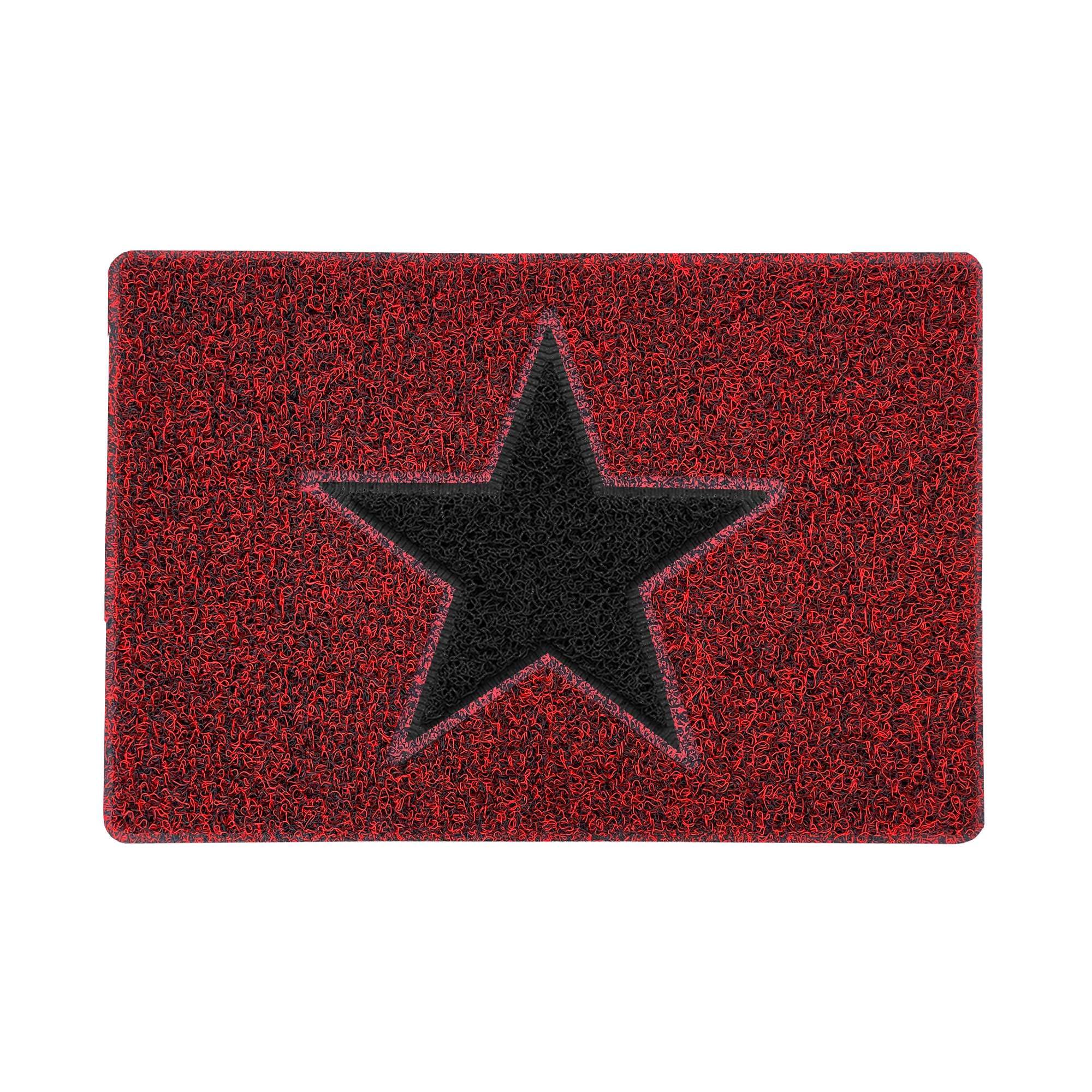 Nicoman STAR Door Mat｜Entrance Barrier Dirt-Trapper Floor Mat｜Patio Garden Conservatory Doormat｜Indoor Outdoor Matt｜Red/Black with Black Star,60x40cm