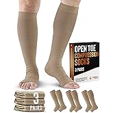 Doctor's Select 3 Pairs Copper Toeless Compression Socks Women & Men - 20-30 mmHg Open Toe Compression Socks Knee High Women