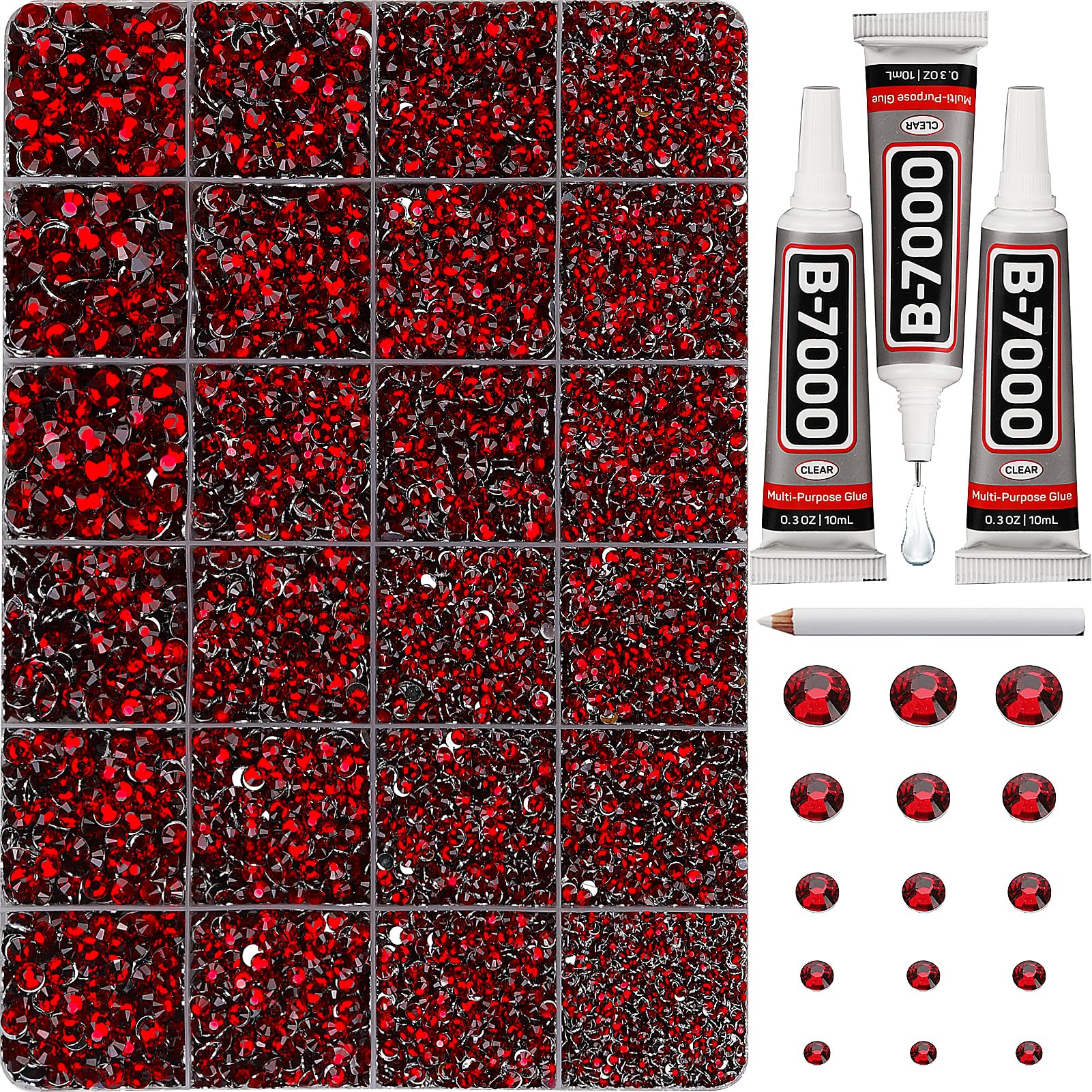 Photo 1 of 30000Pcs Resin Rhinestones Set for Crafting Bedazzling, Maroon Dark Red Burgundy Flatback Gems Jewels for Crafts Clothes Shoes Fabric Outfit Nails Makeup, Flat Back Crystal 2-6mm with b 7000 Glue