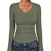 ANRABESS Long Sleeve Shirts for Women V Neck Ribbed Knit Fitted Fall Basic Tshirts Going Out Tops 2026 Casual Trendy Clothes