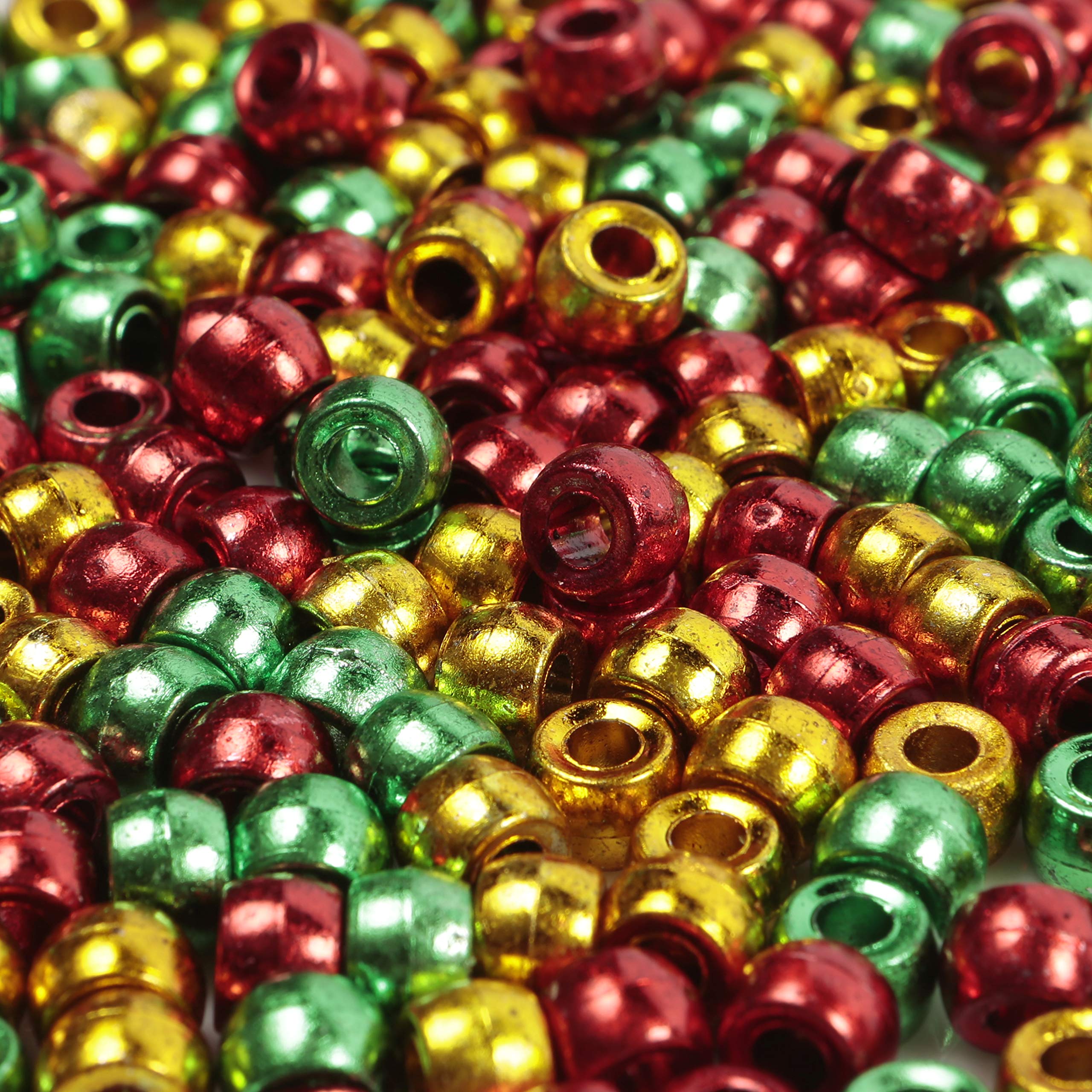 200 Pieces Merry Christmas Pony Bead Mix 9mm x 6mm Beads (Red, Green, Gold) โ image 1