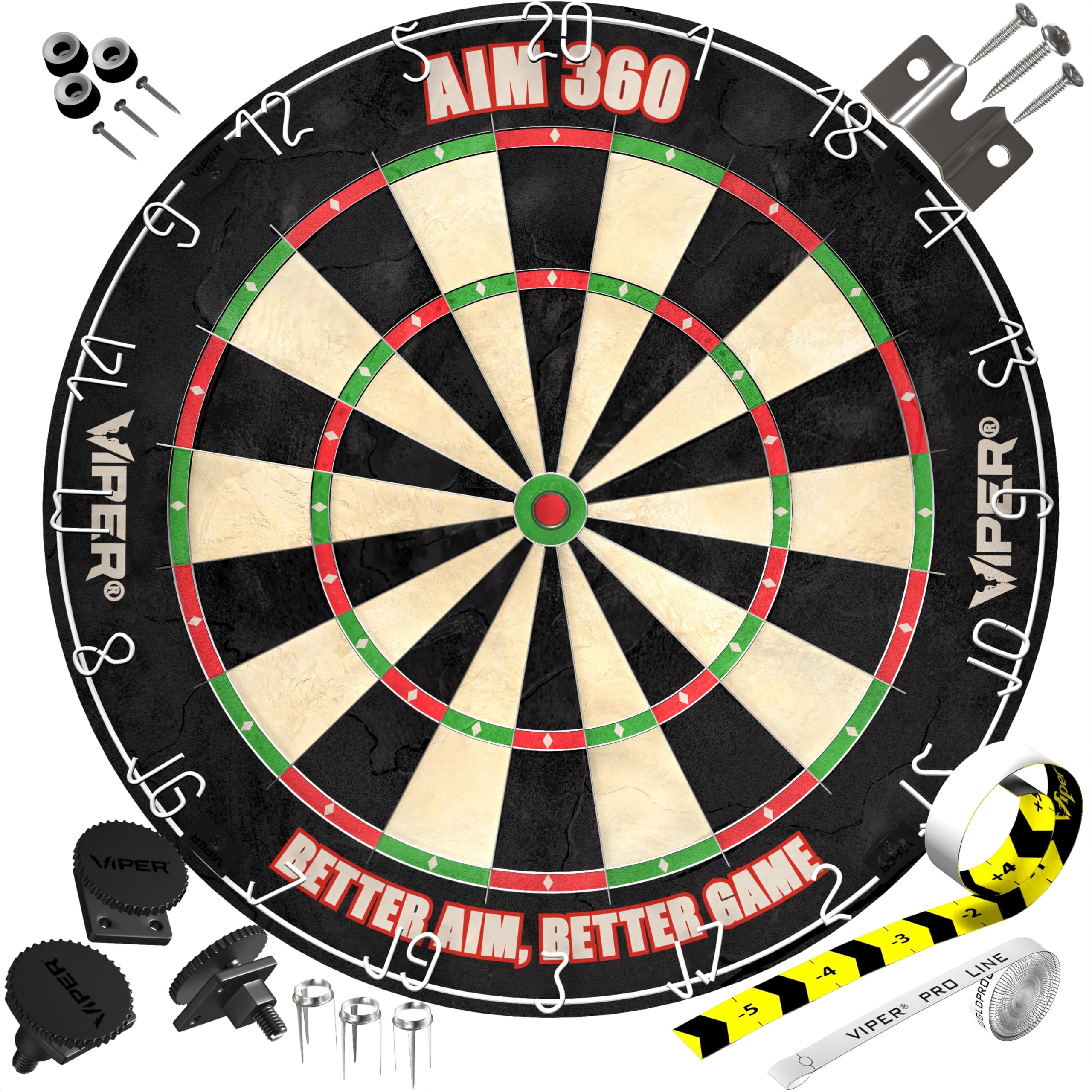 Viper AIM 360 Tournament Bristle Steel Tip Dartboard Set with Staple-Free Razor Thin Metal Spider Wire, Self-Healing Premium-Grade Sisal, Aiming Marks, Movable Target Circles for Focused Training