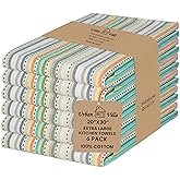 Urban Villa Kitchen Towels Beige Stripes Dish Towels for Kitchen Set of 6 20x30 inches 100% Cotton Highly Absorbent Dish Cloths & Dish Towels with Hanging Loop Bar Hand Tea Towels
