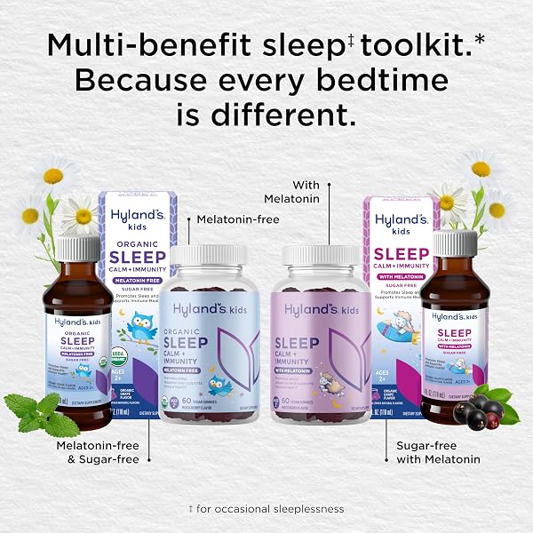 HYLAND’S KIDS MELATONIN FREE ORGANIC SLEEP AID GUMMIES WITH CALM & IMMUNE SUPPORT – WITH VITAMIN C, ZINC, ELDERBERRY, LEMON BALM & CHAMOMILE, HELPS WITH SLEEPLESSNESS & RESTLESSNESS, 60 VEGAN GUMMIES