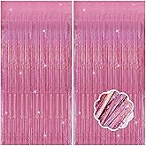 2 Pack Pink Streamers Birthday Decorations Glitter Tinsel Curtains Backdrop Pink Fringe Door Streamers Valentines Bachelorette Holiday Celebrations Happy Birthday Party Decorations