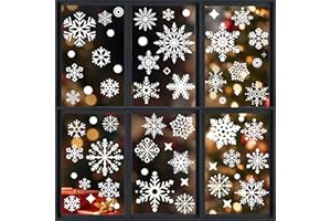 NEZFOR Christmas Decorations, 6 Sheets Christmas Window Clings, Snowflake Window Clings Decals, Double Sided Xmas Snowflake Decal Stickers for Winter Holiday Home Indoor Decorations 11.8X11.4in
