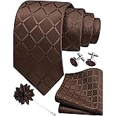 GUSLESON 3.15"（8cm） Mens Tie and Lapel Pin Plaid Checkered Necktie Hankerchief Cufflinks Set for Men