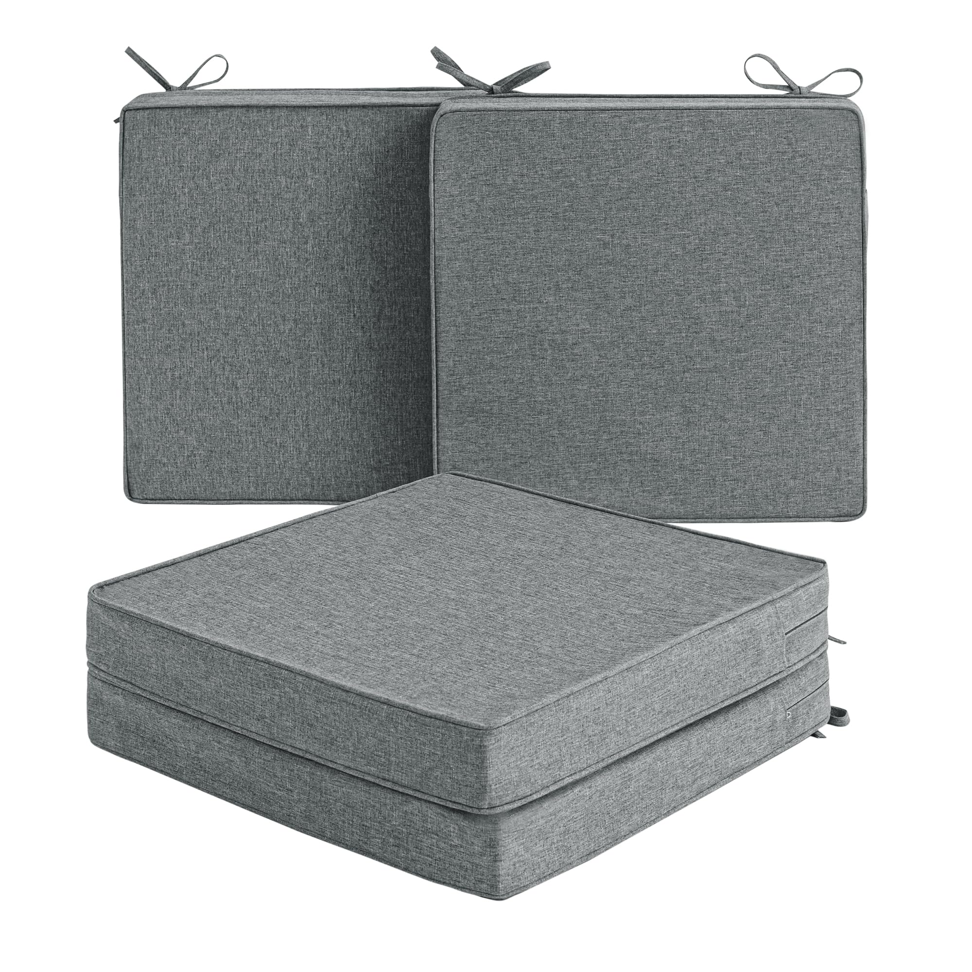 Photo 1 of **PARTIAL SET/ ONLY 2** Fitfree Outdoor Chair Cushions, Water-Resistant & Fade-Resistant, Patio Furniture Seat Replacement Chair Pads with Ties Zipper, Removable Cover, Non-Slip Bottom, Set of 4, 17 x 16 Inch, Dark Grey