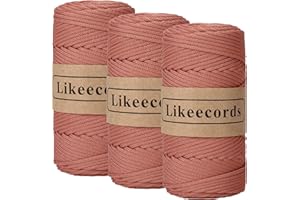 Likeecords 3 Skeins of 4mm Polyester Braided Macrame Cord 140Yard /426Feet,Elastic Yarn for Crocheting Bag Cord for DIY Crafts,Plant Hangers, Bag, and Home Decorations (Brick red)