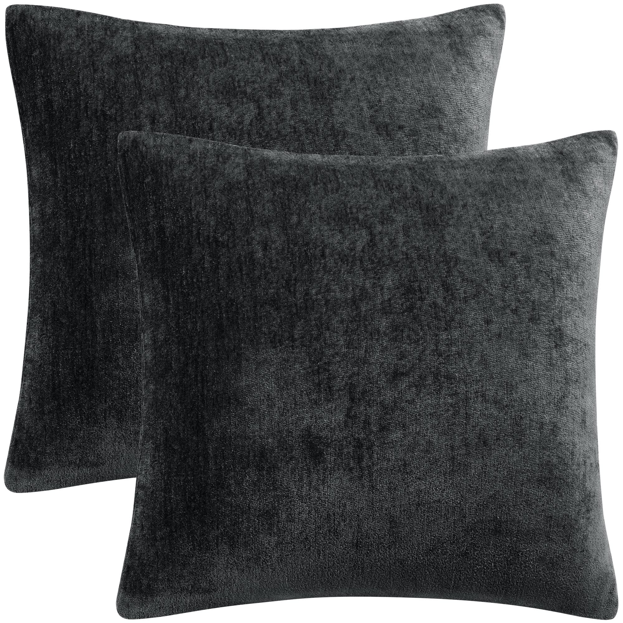 PiccoCasa Pack of 2 Decorative Cushion Covers for Sofa Bedroom, 20x20 Inches (50x50cm) Chenille Throw Pillow Covers Water Repellent - Black Throw Cushion Covers with Invisible Zipper
