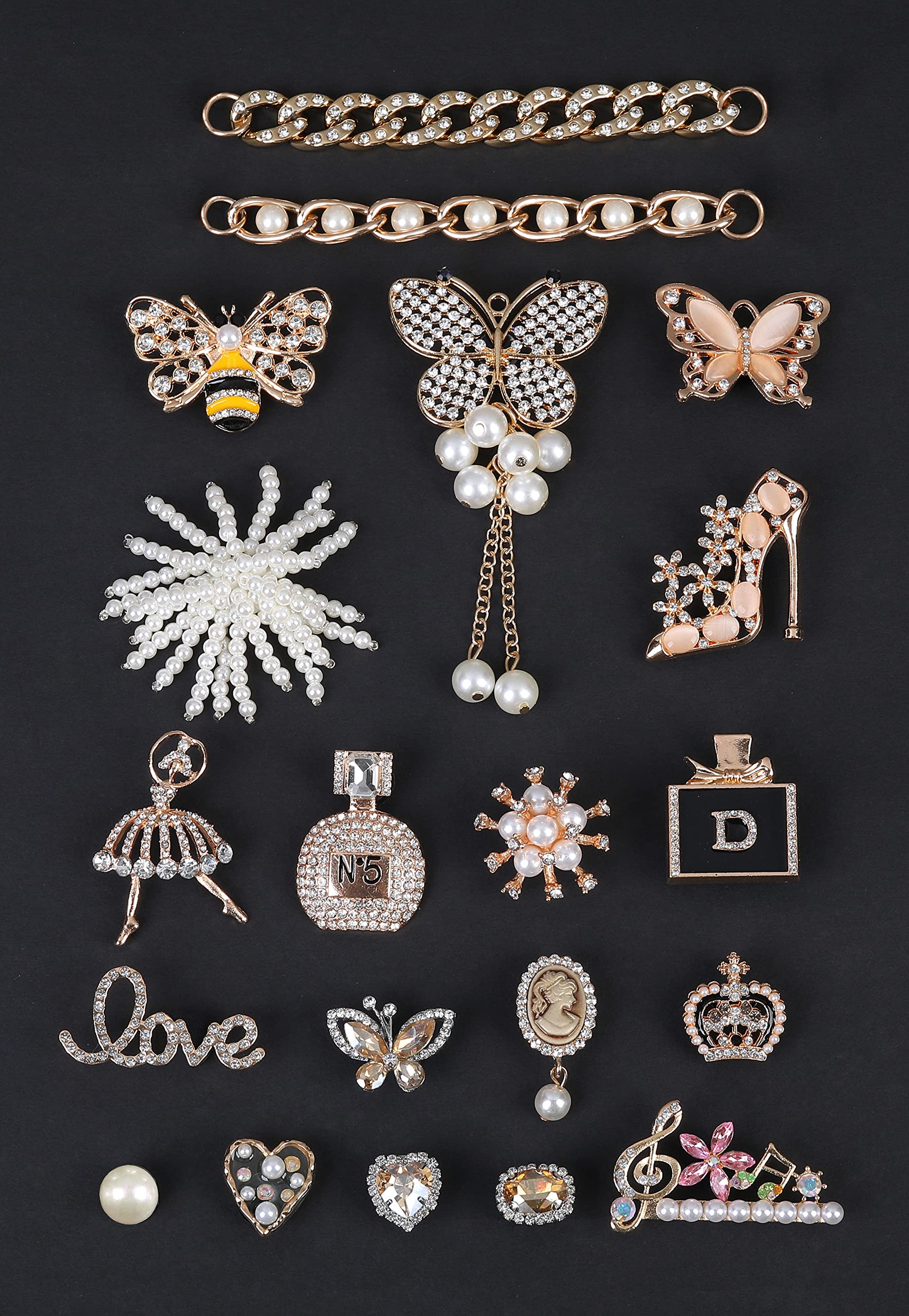 ZOKUZO Chic Bling Shoe Charms Gold and Sliver Designer Jewels Pretty Cute Chains Decorations Accessories for Women Girl Adults