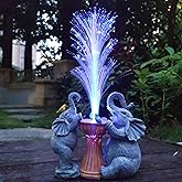Yardancer Elephant Solar Garden Statue Outdoor Décor with Colour Changing Optical Fiber Solar LED Light – Elephant Figurine Lights for Outdoor Patio, Yard, Perfect Gardening, Birthday Gifts for Mom
