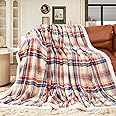 inhand Sherpa Throw Blanket Family-Friendly Brown Checkered Flannel Fleece Blankets for Couch, Bed, Sofa, Fluffy Plush Plaid Soft Blankets and Throws for Adults, Women, Men (Brown, 50”x 60”)