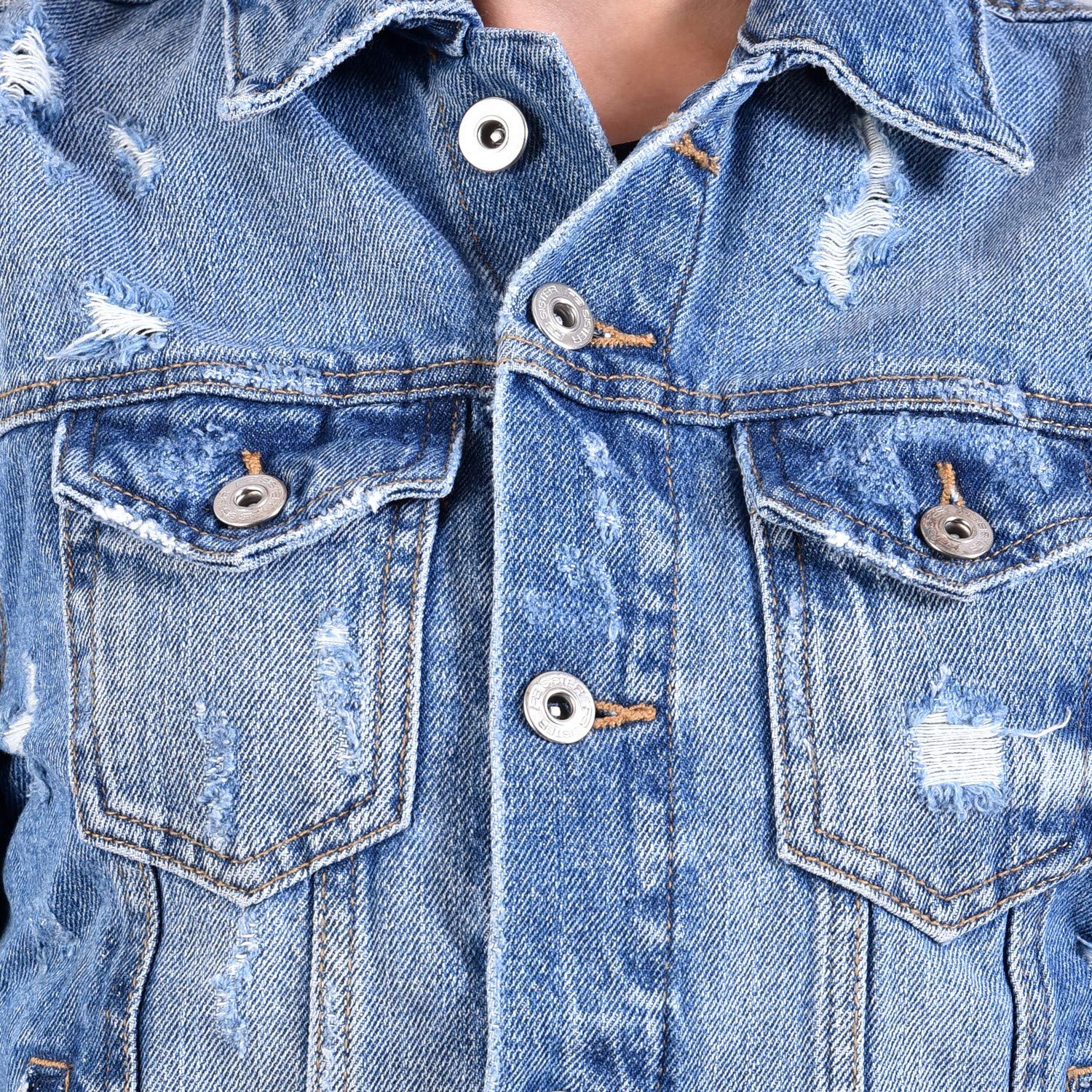 mansicollections blue distressed shredded denim jacket for women