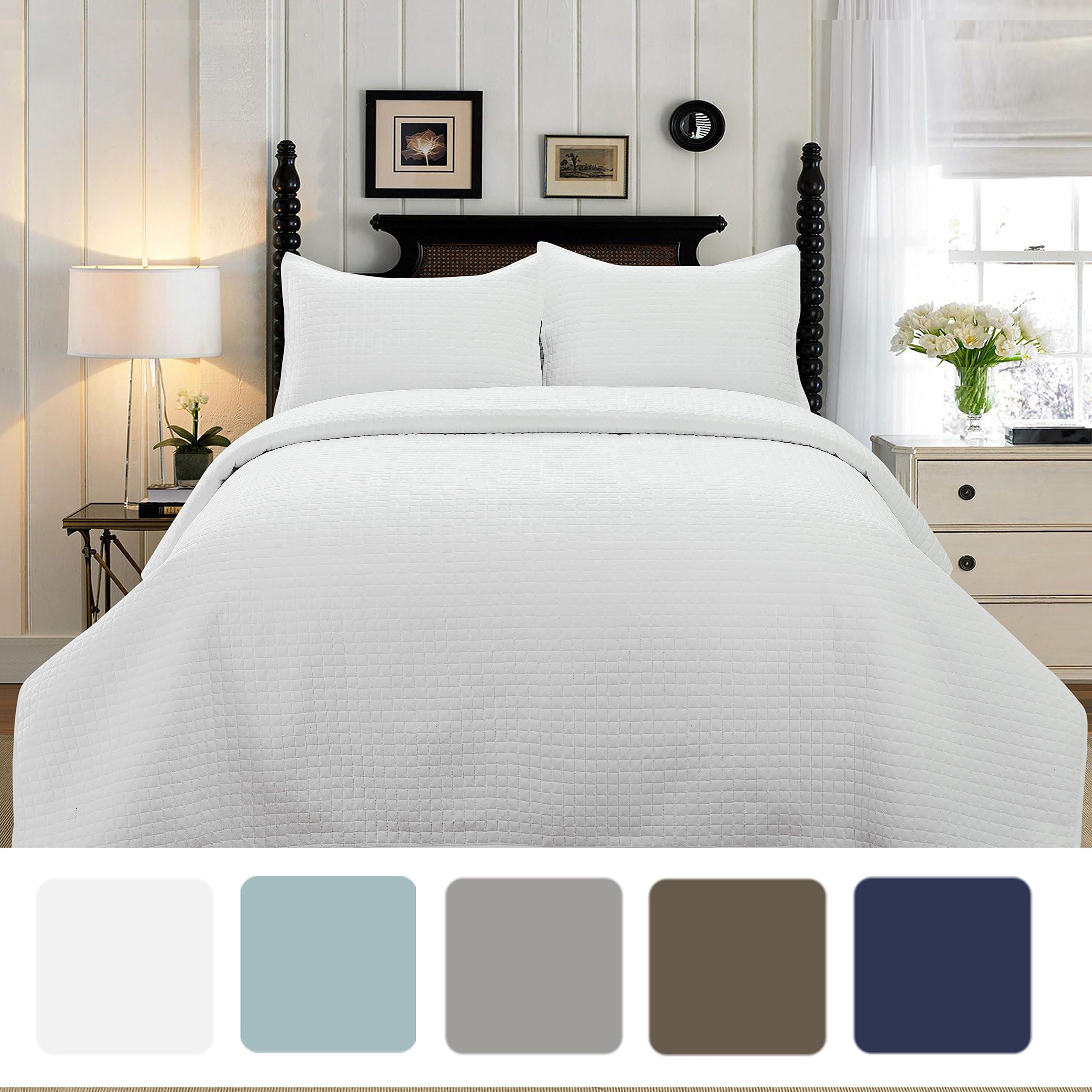 SOHO LifeStyle Ultra Soft Microfiber Check Stitch Reversible 3 Pieces Quilt Set, King, Bright White