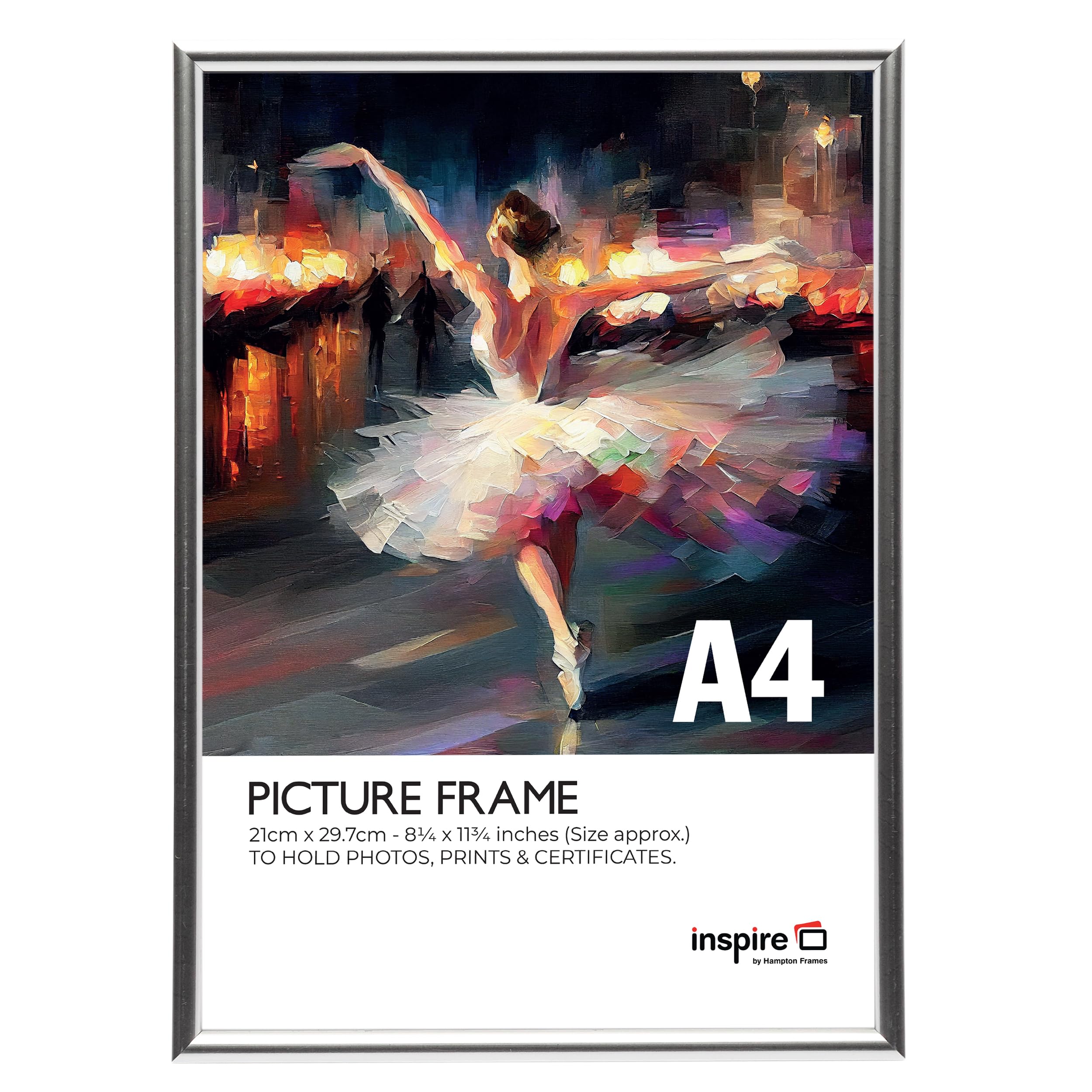Inspire By Hampton BACKLOADER A4 (21x29.7cm) Silver Poster Frame Acrylic (Non-Glass) Front Pack of 1
