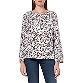 Nautica Women's Printed Long Sleeve Tie Front Woven Popover Top