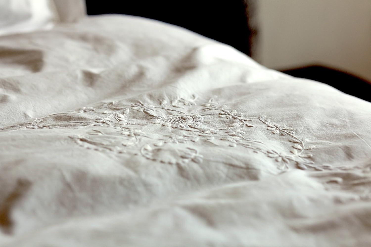 Vintage Cutwork Pattern, Hand Embroidered Duvet Cover White