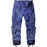 AKHIKING Men's Cargo Work Jeans Cotton Casual Ripstop Outdoor Trousers with Multi Pockets