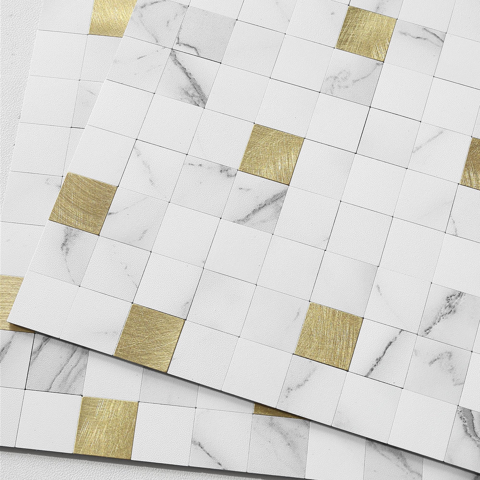 Photo 1 of BeNice Kitchen Backsplash Heat Resistant Tiles Peel and Stick Marble Mosaic Wall Panels for Bathroom(10 Sheets,Silver Gold)