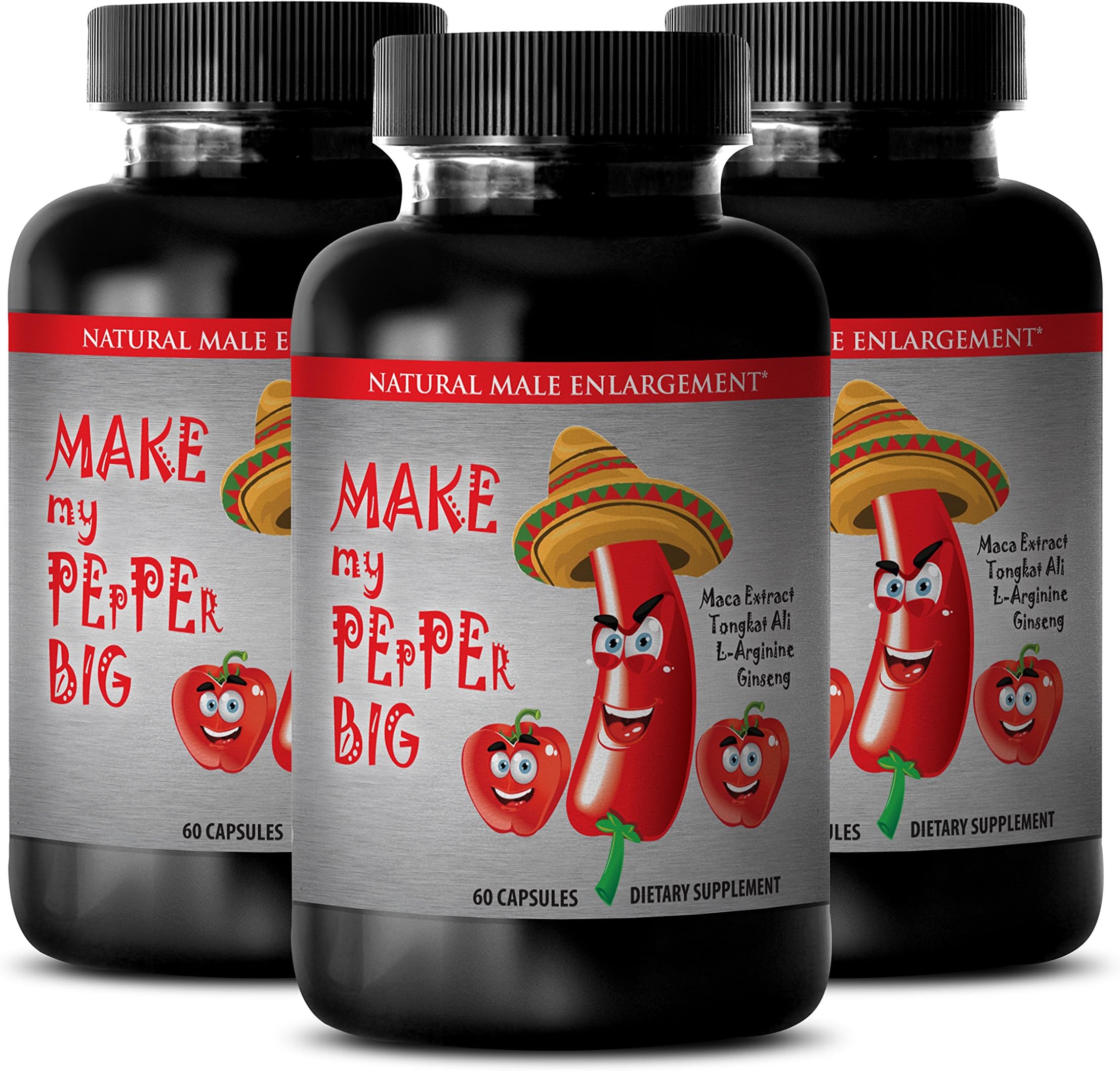 Tongkat Ali Powder Bulk - "Make My Pepper Big" with Maca Root, L-Arginine, Ginseng - Energy, Endurance and Libido Booster with Natural "Make My Pepper Big" Supplement (3 Bottles 180 Capsules)