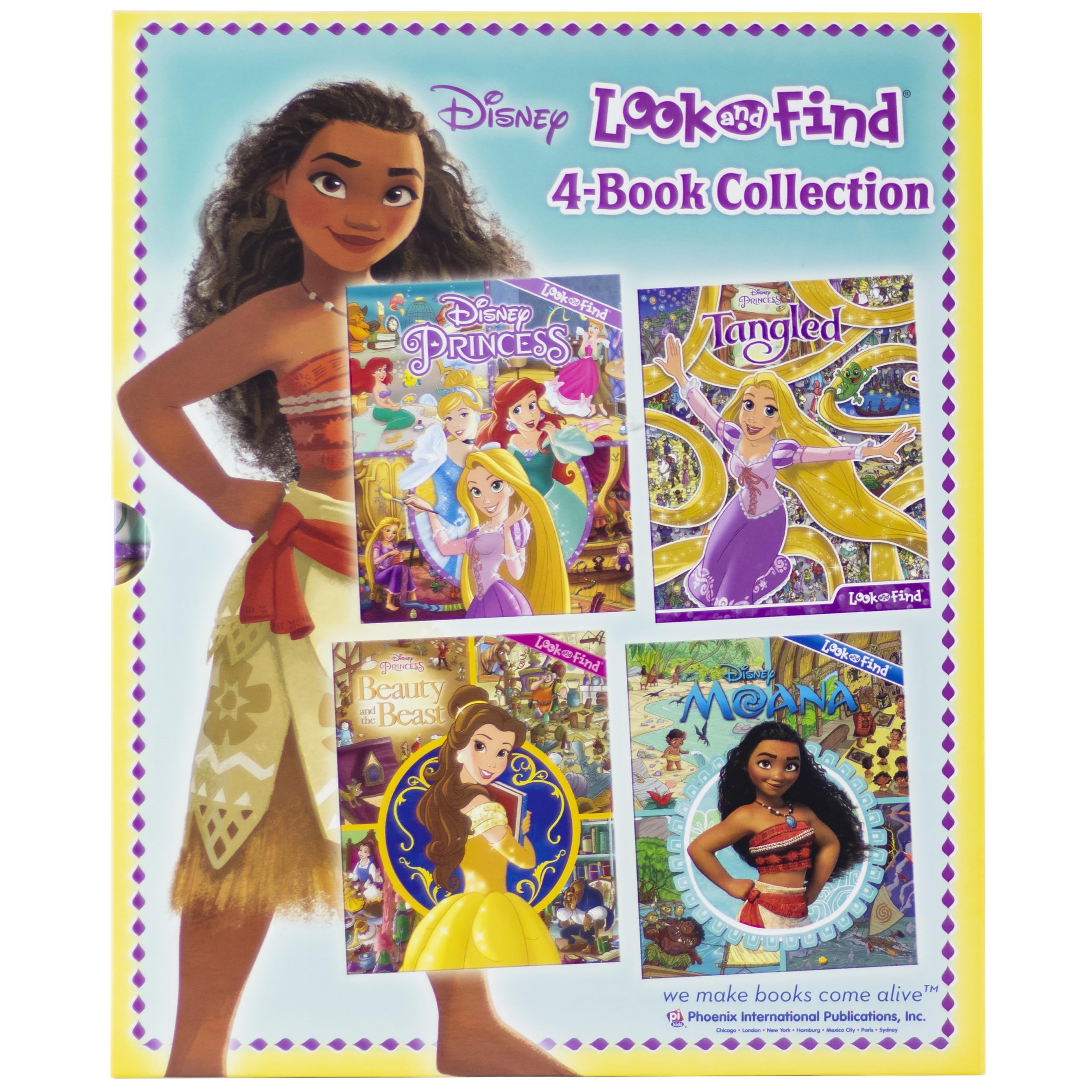 Disney Princess and Moana 4-Book Look and Find Collection with Slipcase PI Kids