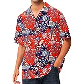 AOBUTE Men July 4th Button Shirts American Flag Hawaiian Shirt Star Stripe Holiday Top