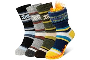 Eyean Kids Wool Heated Hiking Socks Thick Warm Thermal Soft Winter Snowboarding Boy Girls Insulated Socks 4 Pairs