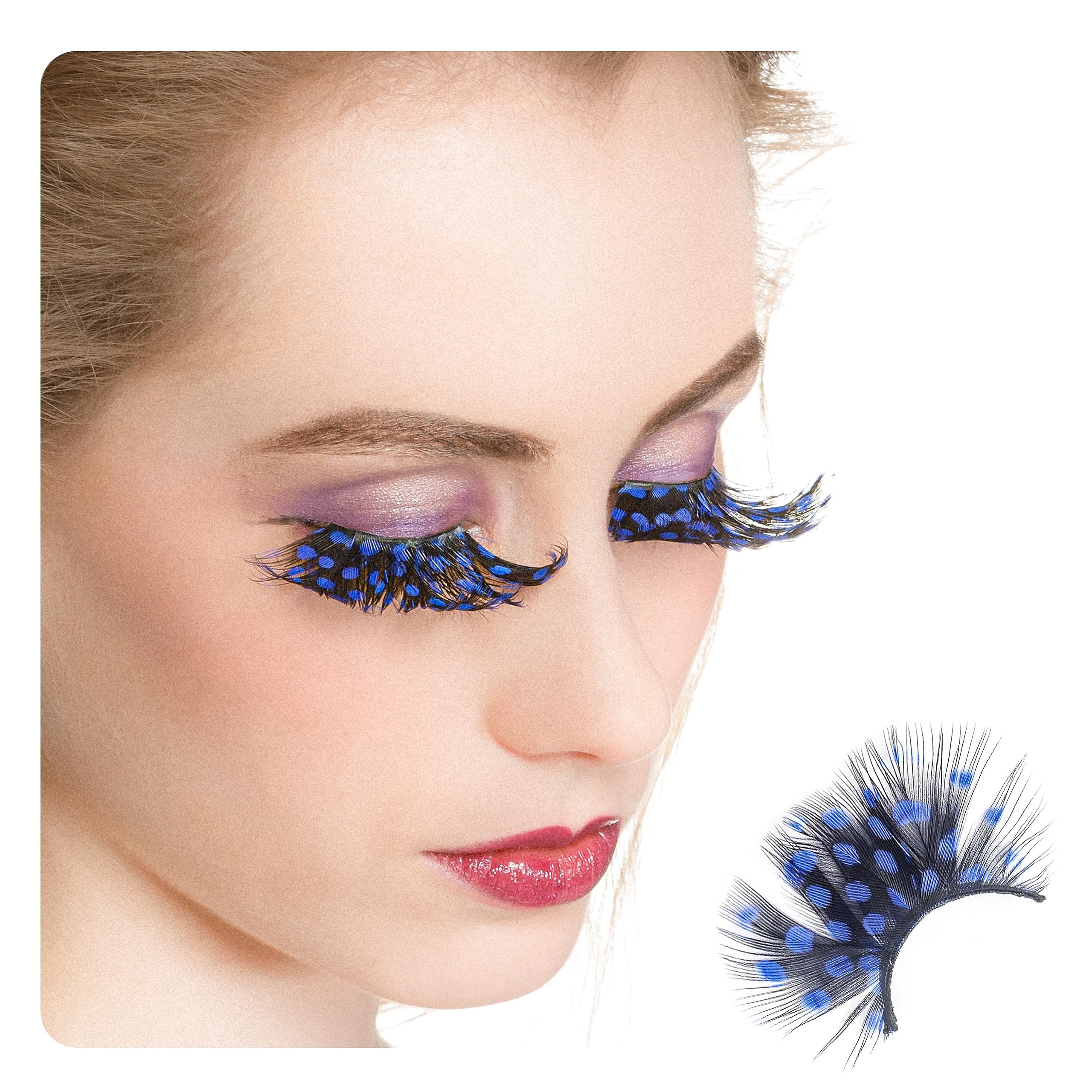 Dorisue Dark Blue Spotted Peacock Feather Lashes - Halloween Witch/Vampire Costume Eyelashes | 1 Pair Dramatic Reusable Lash for Party/Cosplay
