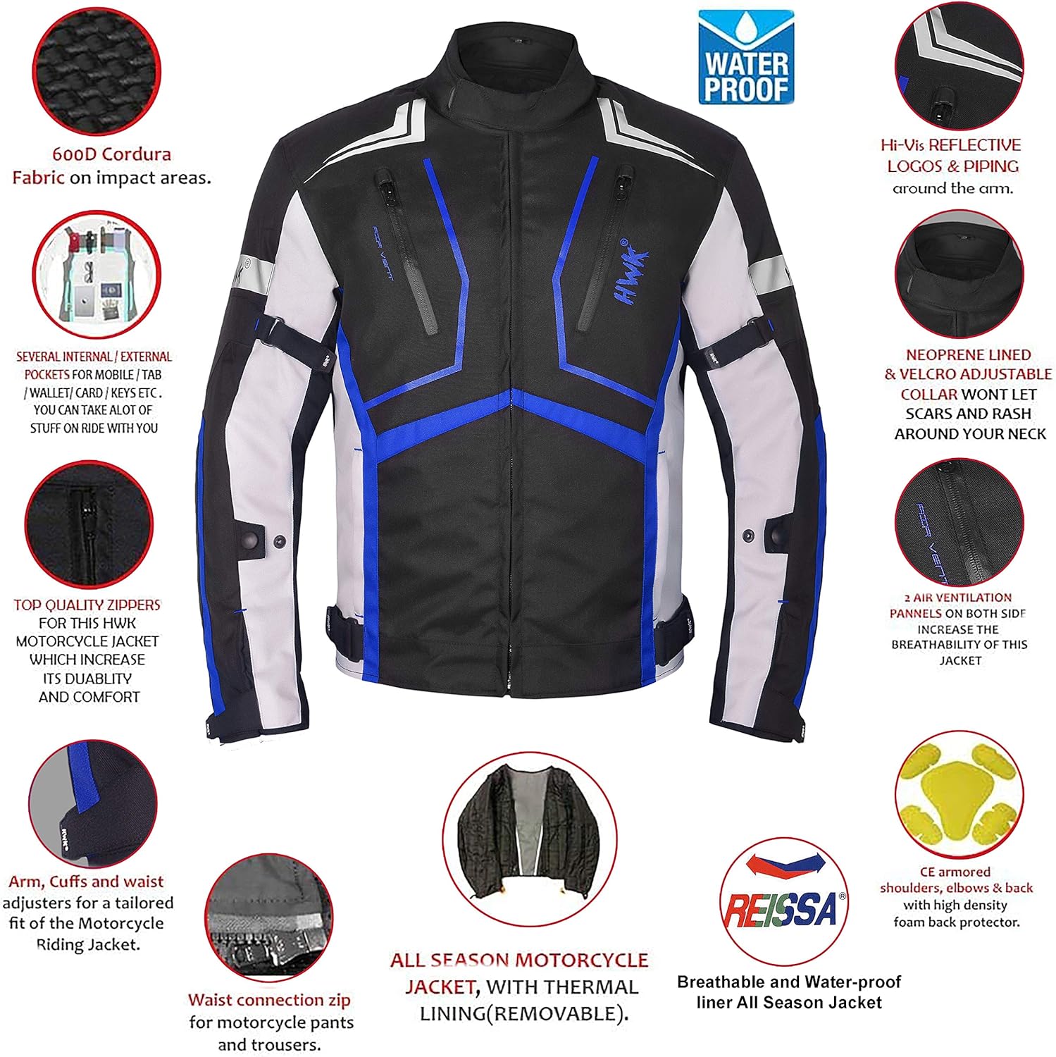 Motorcycle Jacket For Men Textile Motorbike Dualsport Enduro Motocross Racing Biker Riding CE Armored Waterproof All-Weather (Black, Large): Automotive