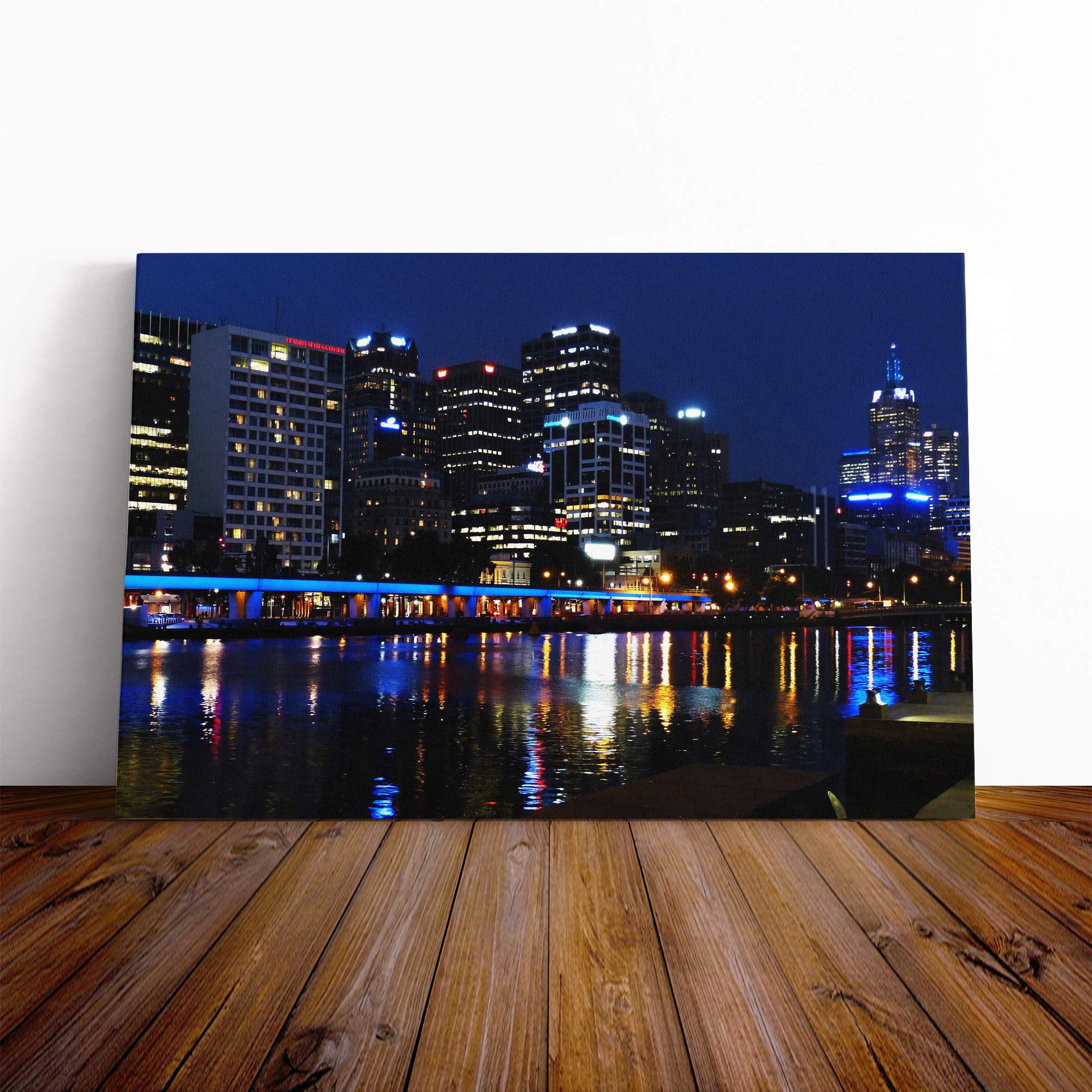 Melbourne at Night Australia Skyline Canvas Print | Gallery Wrapped 30mm Frame Wall Art | 20x14 inches | Ready to Hang | Modern Cityscape Picture | Living Room Bedroom Lounge Office