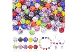 TINKRSTUFF 100 pcs 10mm Rhinestone Beads for Jewelry Making, 10 Mixed Colors Shiny Round Shamballa Disco Beads, Sparkle Crystal Clay Christmas for Bracelet Baseball Necklace Earring Crafting and DIY