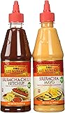 Lee Kum Kee Gluten Free Sriracha Condiment 2 Flavor Variety Bundle: (1) Lee Kum Kee Sriracha Mayo, and (1) Lee Kum Kee Sriracha Chili Ketchup, 15-18.5 Oz. (2 Bottles Total)