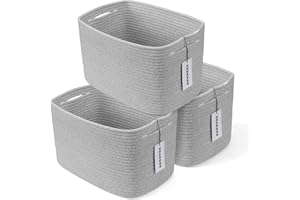 XUANGUO Cotton Rope storage Basket Bins Woven Basket for Organizing Shelves Rectangle Decorative Baskets For storage Clothes Toys Books Towels Square Wicker Nursery basket organizer 3 pack grey