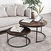 Nathan James Stella Round Modern Nesting Coffee Set of 2, Stacking Living Room Accent Tables with an Industrial Wood Finish a