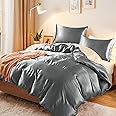 Vonty 3-Piece Silky Satin Duvet Cover Set Full/Queen Size Duvet Cover, Organic Natural 400TC Grey Duvet Cover Set - Luxury & Sexy Bedding Duvet Covers with Zipper Closure(No Comforter)