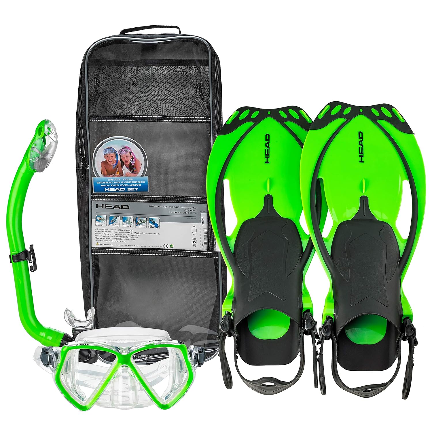 HEAD Pirate Junior Premium Youth Mask Fin Snorkel Set with Travel Bag