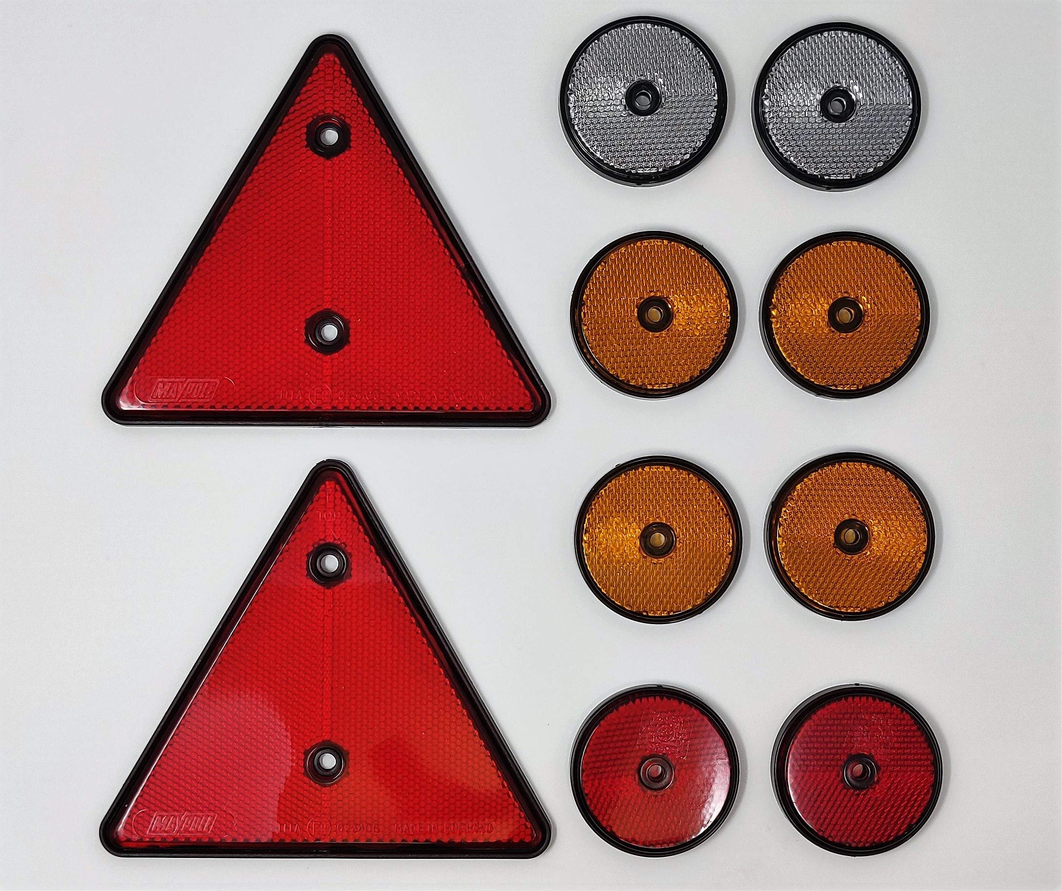 BITS4REASONS MAYPOLE NEW MODEL MP1699 REFLECTOR KIT 2 x RED TRIANGLE 2 X ROUND RED 4 X ROUND AMBER & 2 X ROUND CLEAR TRAILER CARAVAN HORSE BOX SAFETY REFLECTIVE KIT E APPROVED MADE IN ENGLAND