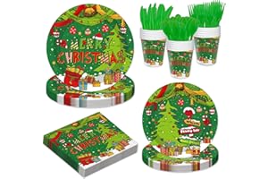 YQUQWN 168 PCS Christmas Paper Plates and Napkins Sets, Christmas Party Decorations, Serves 24 Guests, Disposable Tableware