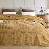 blunique Heated Blanket Electric Blanket Queen - Fast Heating Blanket Throw Dual Control Double Sided Sherpa with 10 Heating Levels & 2-10 Hours Auto Off, Mashine Washable, 84 x 90 Inches, Camel