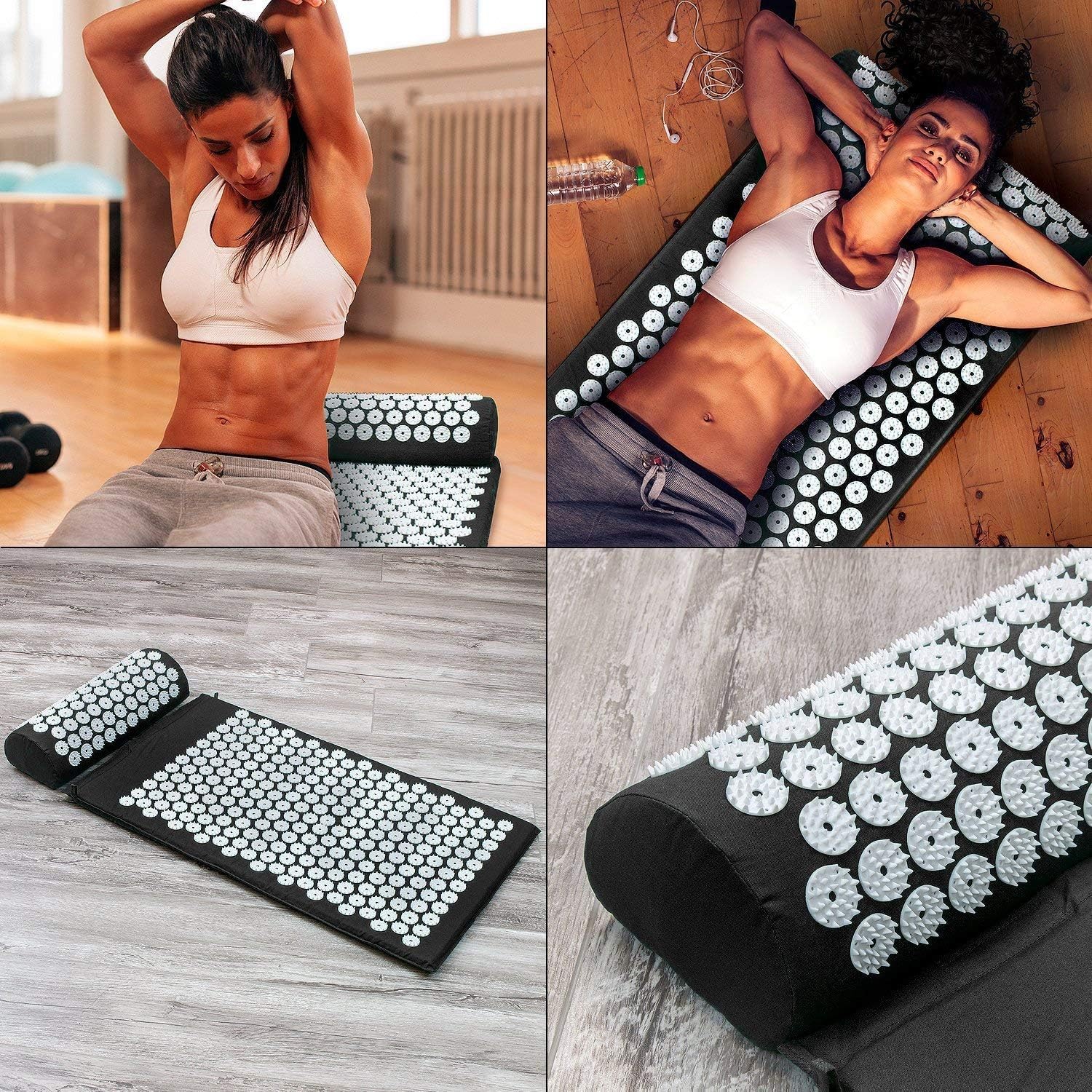 Sivan Back and Neck Pain Relief Acupressure Mat and Pillow Set, Chronic Back Pain Treatment - Relieves Your Stress of Lower Upper Back and Sciatic Pain - Black: Sports & Outdoors