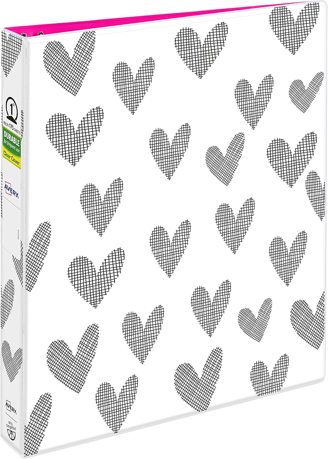 Avery + Amy Tangerine Designer Collection Binder, 1” Round Rings, 175-Sheet Capacity, Hatch mark Hearts (28320) : Office Products