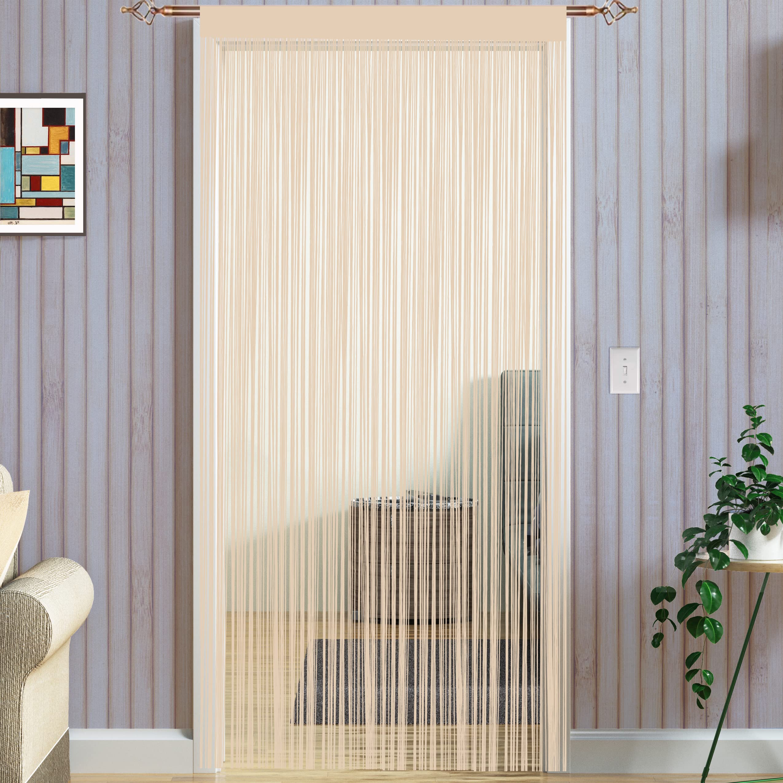 Taiyuhomes String Door Curtains Fly Screen Curtain For Window Decorations Living Room Doorways Crystal Plain Tassel (Beige, 90x200cm) — image 1